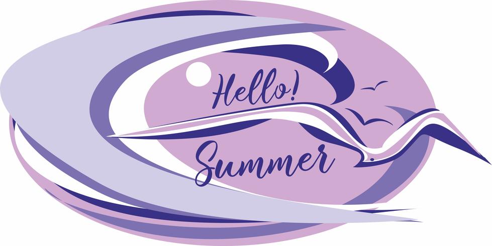Hello summer.Lettering. Sea. wave. gulls. Seascape. Design for travel and vacation. Vector. vector