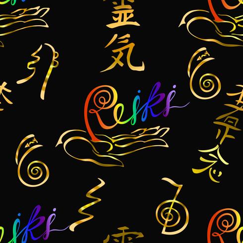 Seamless pattern with Reiki energy symbols. Esotericist. Energy healing. Alternative medicine. Vector