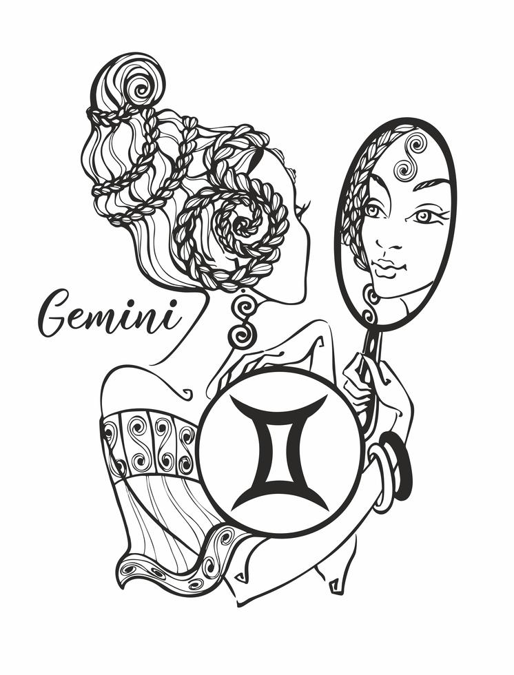 Zodiac sign Gemini a beautiful girl. Horoscope. Astrology. Coloring ...