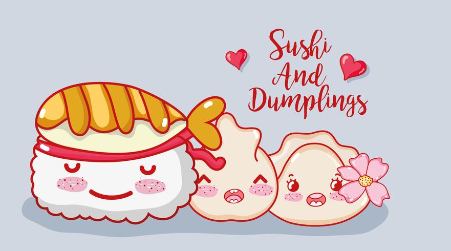 Sushi and dumplings vector