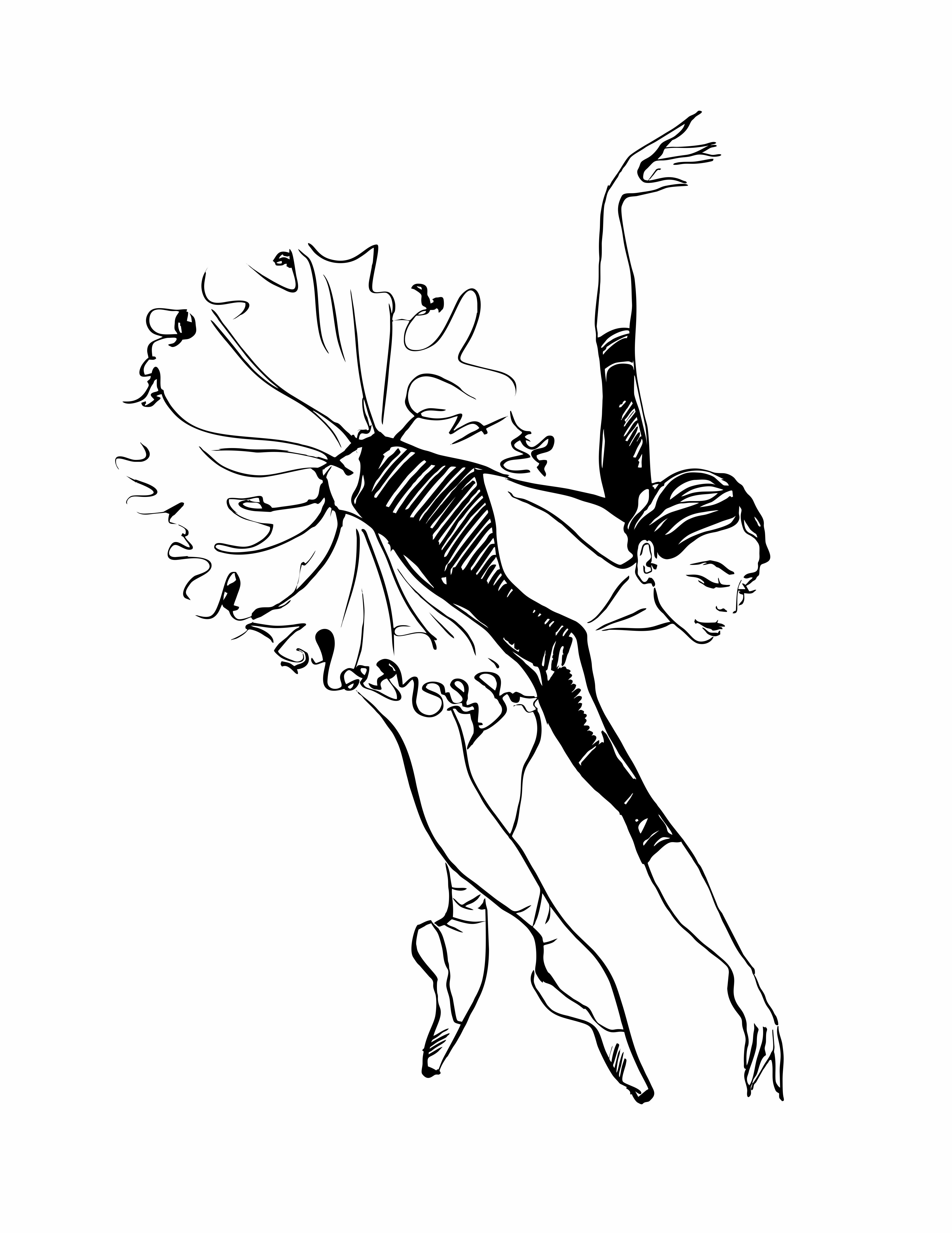 Ballerina. Girl dancing. Black and white sketch. Ballet. Vector. 624414