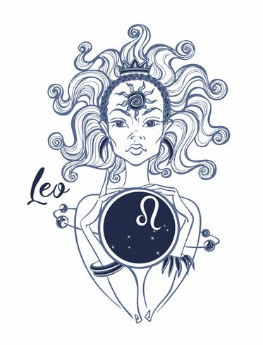 Signo del zodiaco Leo una niña hermosa. Horóscopo. Astrología. Vector. vector