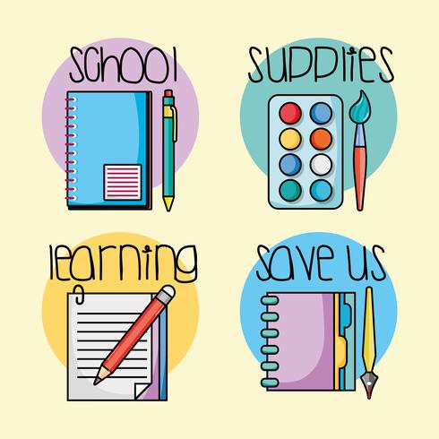 set education school utensils icons vector