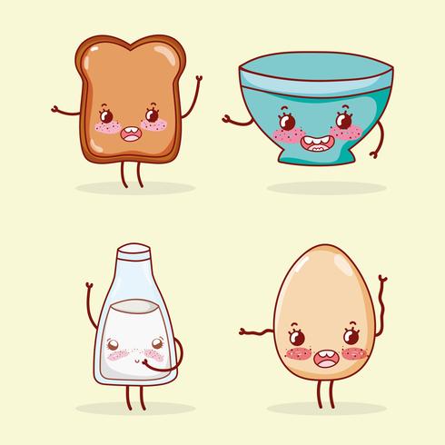 Cute breakfast collection kawaii cartoons vector