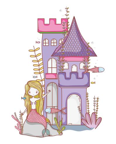 Mermaid on castle cute cartoon vector