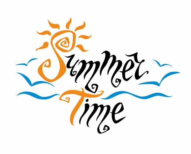 Summer time. Lettering . Greeting. Sun, sea, seagulls. Design concept for tourism. Vector. vector