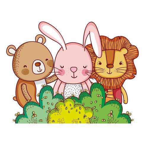 Animals in forest doodle cartoons vector