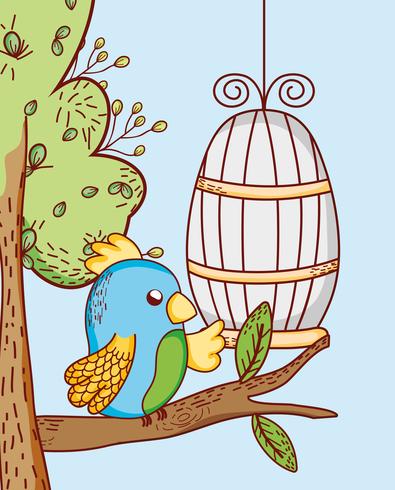 Parrot out of cage doodle cartoon vector