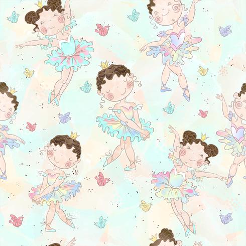 Little ballerina girl dancing with a bear. I love dancing. Inscription. Vector