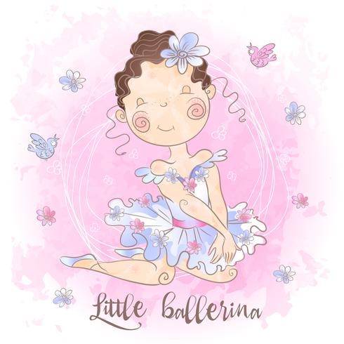 Una pequeña bailarina con pájaros. Bonito estilo. Vector. vector