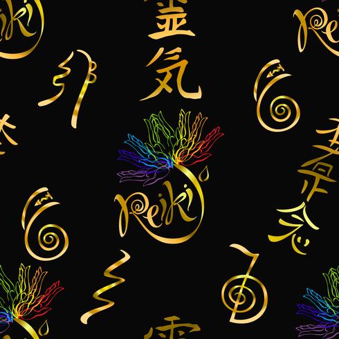 Seamless pattern with Reiki energy symbols. Esotericist. Energy healing. Alternative medicine. Vector