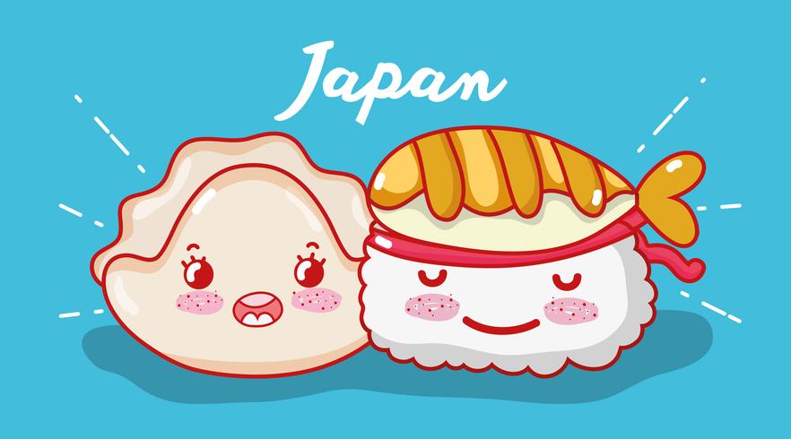 Sushi lindo kawaii de dibujos animados vector