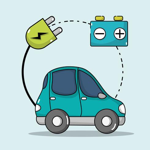 electric car with power cable to charge battery vector