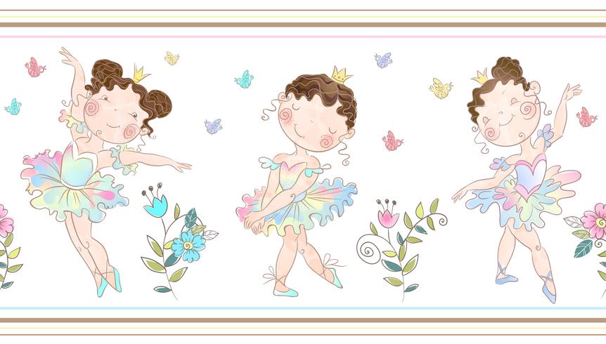 Seamless border with cute ballerinas girls. Vector. vector