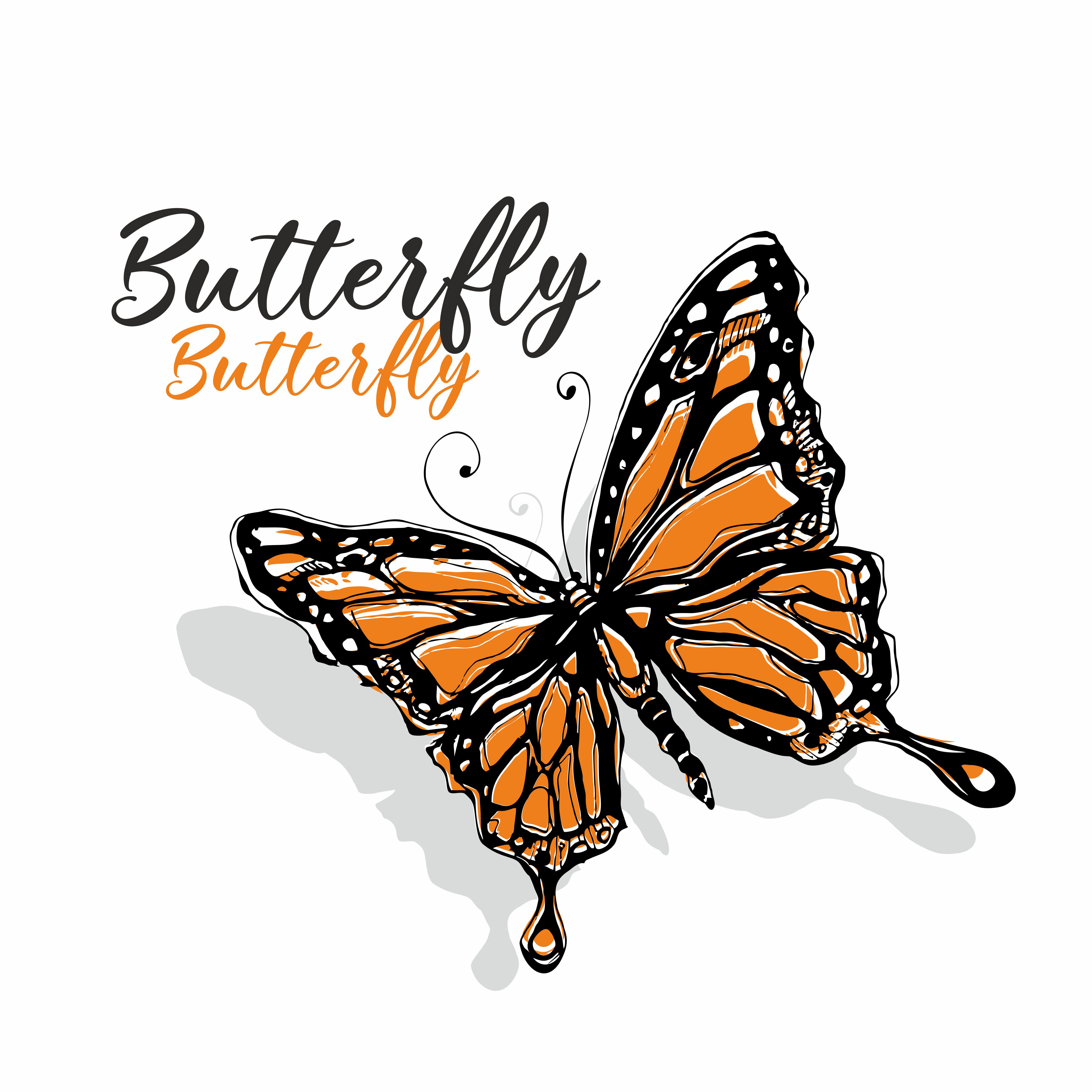 Mariposa Dibujo Naturalista Bosquejo Color Naranja Inscripcion