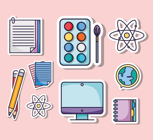 set education school utensils icons vector