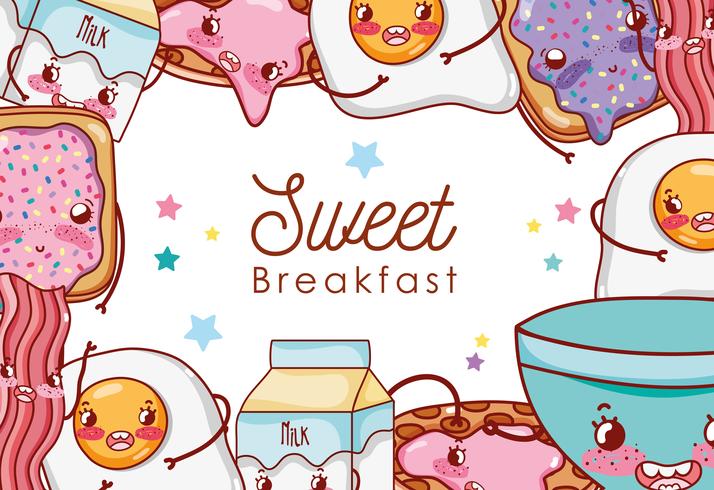 Dulce desayuno kawaii lindos dibujos animados vector