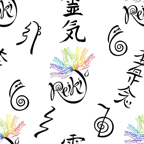 Seamless pattern with Reiki energy symbols. Esotericist. Energy healing. Alternative medicine. Vector