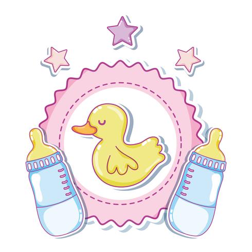 Cute duck cartoons with baby bottles vector