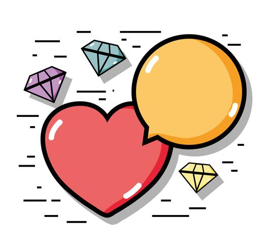 linear diamonds with heart and chat bubble icons vector