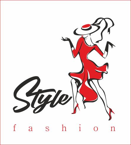 Fashion model. Fashionable style. High fashion. The girl in the red dress. Vector. vector