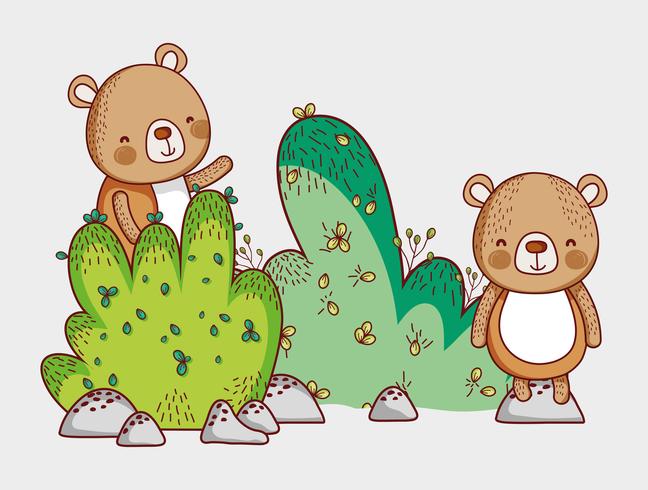 Bears in the forest doodles cartoons vector