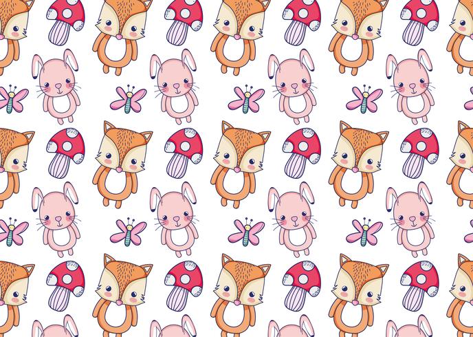 Cute Bunny and fox pattern background vector