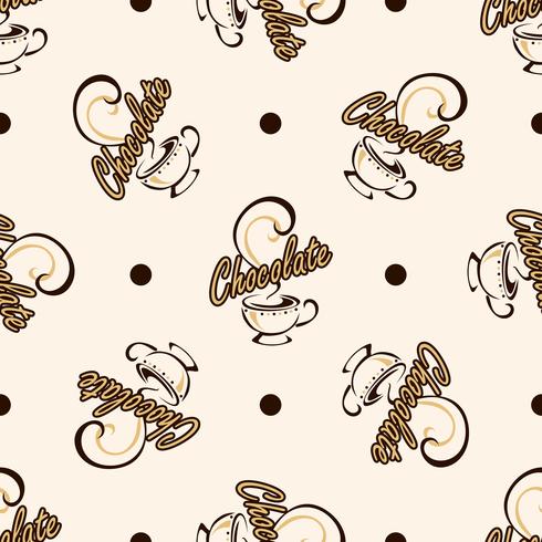 Seamless pattern. Drink hot chocolate. Cocoa. A Cup of fragrant drink. The inscription chocolate. polka dot background. Vector. vector