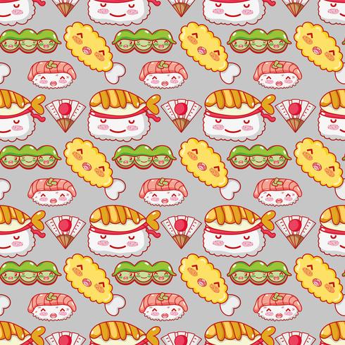 Japanese gastronomy background kawaii cartoons vector