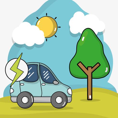 Energía del coche eléctrico con carga de batería. vector