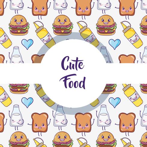 Cute food pattern background kawaii cartoons vector