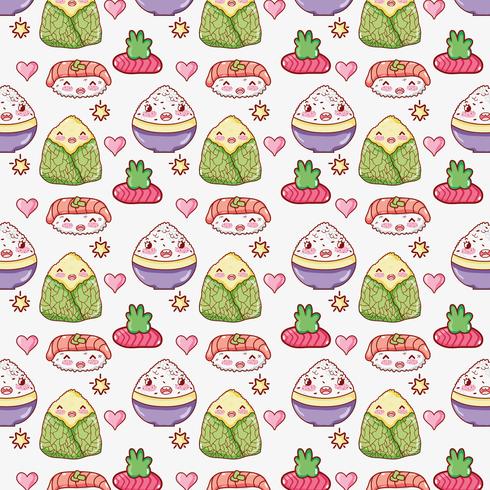 Fondo lindo del kawaii de la comida asiática vector