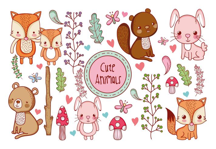 Cute animals cartoon vector