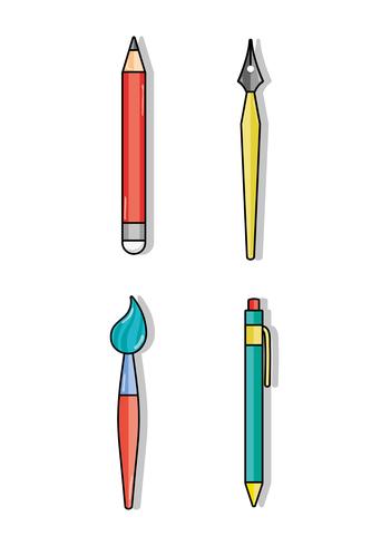 set education school utensils icons
