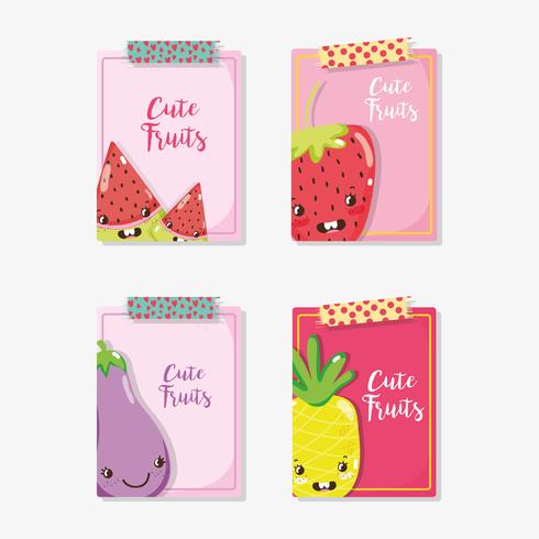 Cue fruits cards cartoons