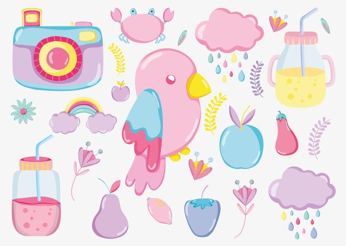 Punchy colección de dibujos animados en colores pastel. vector