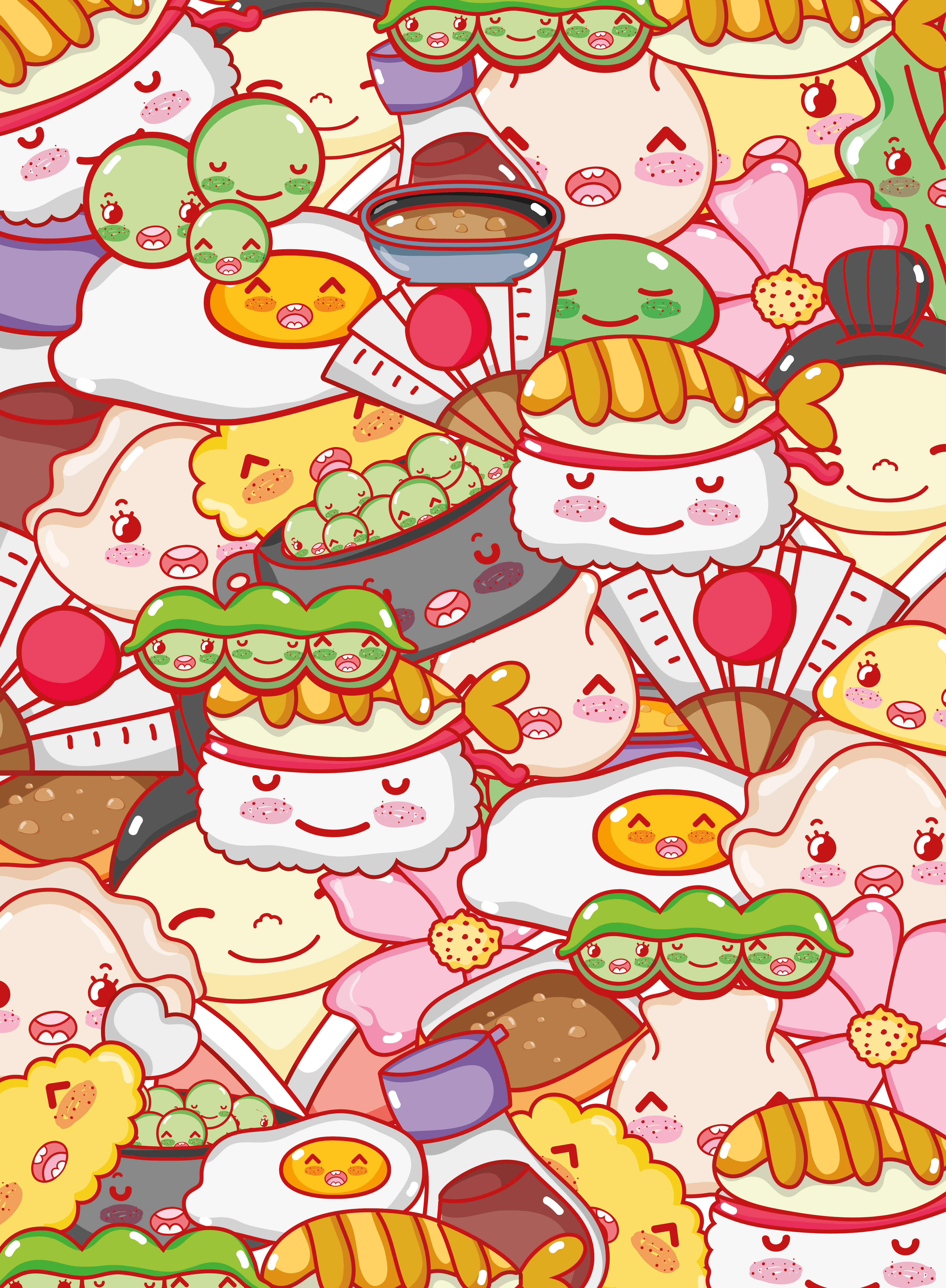 Japanese gastronomy background kawaii cartoons 624705 ...