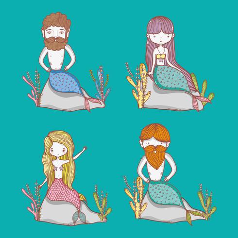 Little mermaids cute cartoons vector