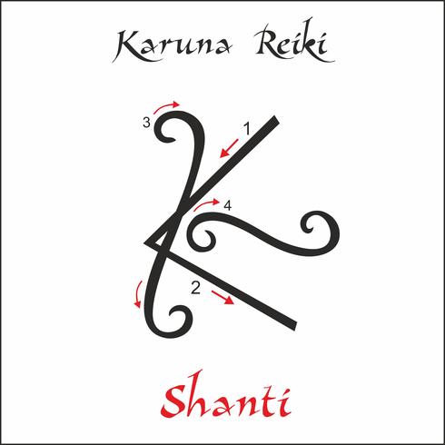 Karuna Reiki. Energía curativa. Medicina alternativa. Símbolo de shanti. Práctica espiritual. Esotérico. Vector