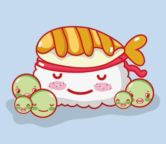 Sushi lindo kawaii de dibujos animados vector