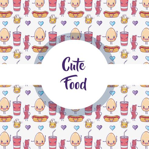 Cute food pattern background kawaii cartoons vector
