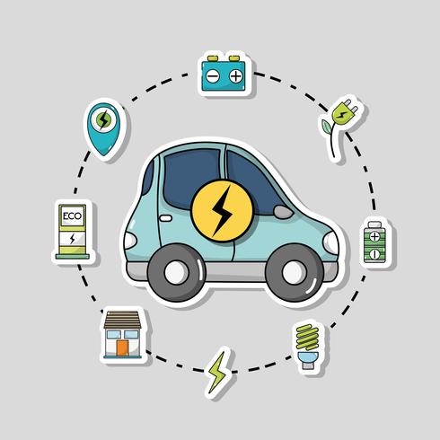 Coche eléctrico con tecnología de recarga de batería. vector