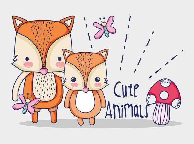 Cute foxes doodles cartoon vector