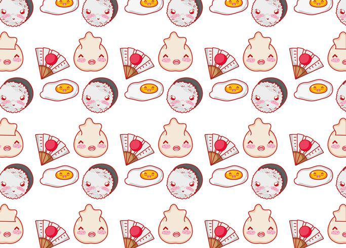 Fondo de gastronomía japonesa kawaii dibujos animados. vector