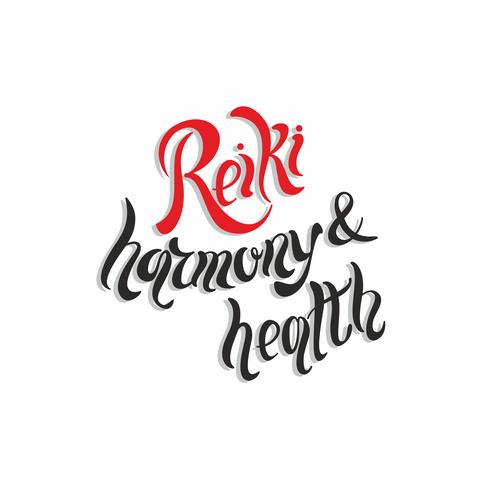 Reiki harmony and health. Lettering phrase. Alternative medicine. Spiritual practice. Vector. vector