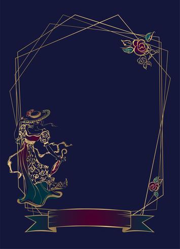 Frame. Vignette. Vintage lady. Geometric frame. Dark blue background. Vector. vector