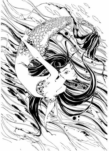 Mermaid. The tale is a myth. Underwater world. Fishes. Graphics. Vector. vector