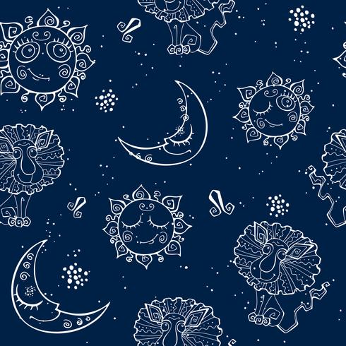 A fun seamless pattern for kids. Zodiac sign Leo. Vector