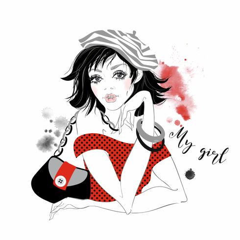 Fashion girls. Beauty model. My girl. The Inscription Schedule. Watercolor stains. Vector. vector