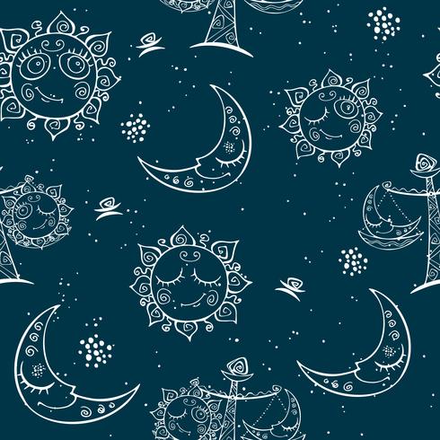 Sun moon Libra . Children's fun seamless pattern. Vector